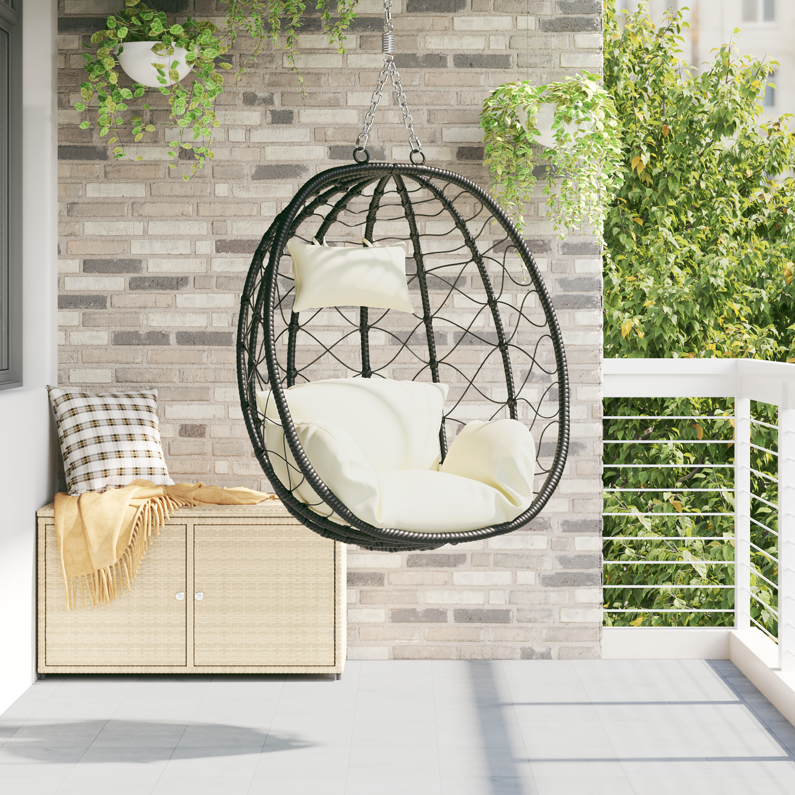 vidaXL Hængende Æg Stol Kurv uden Stativ Cremefarvet Poly Rattan vidaXL Hængende Æg Stol Kurv uden Stativ Cremefarvet Poly Rattan