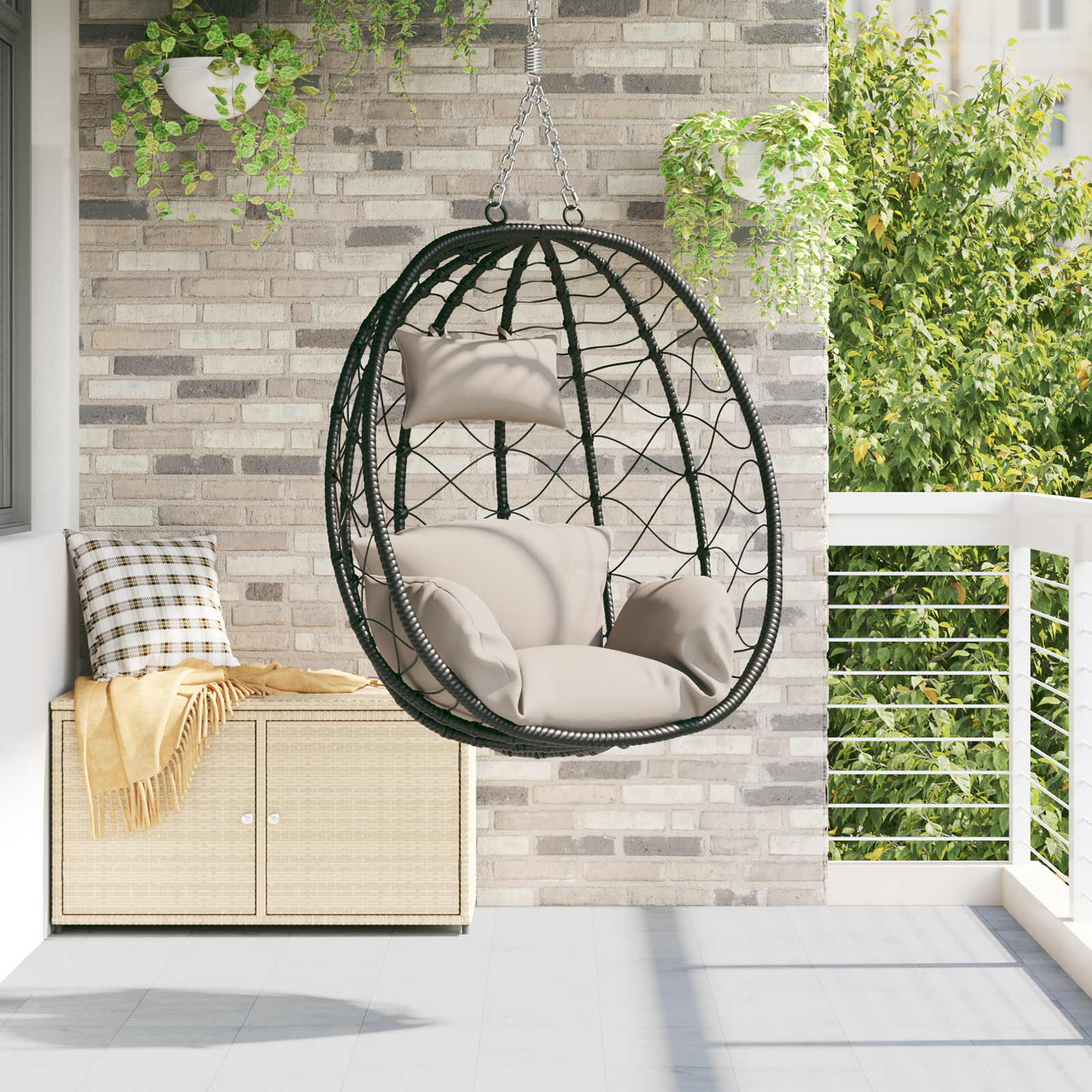 vidaXL Hængende Æggestol Kurv uden Stativ Taupe Poly Rattan vidaXL Hængende Æggestol Kurv uden Stativ Taupe Poly Rattan