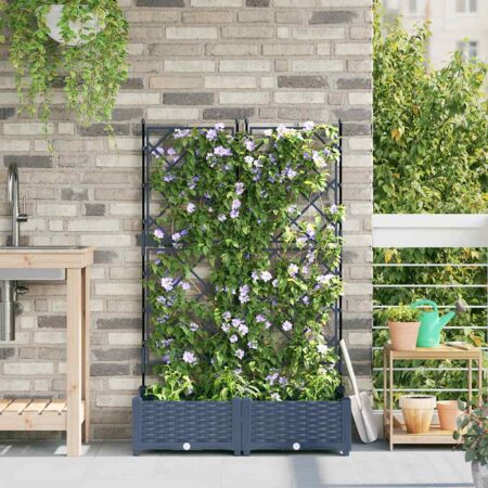vidaXL Havekrukke med trellis 2 pcs Grå 80 x 40 x 125.5 cm PP