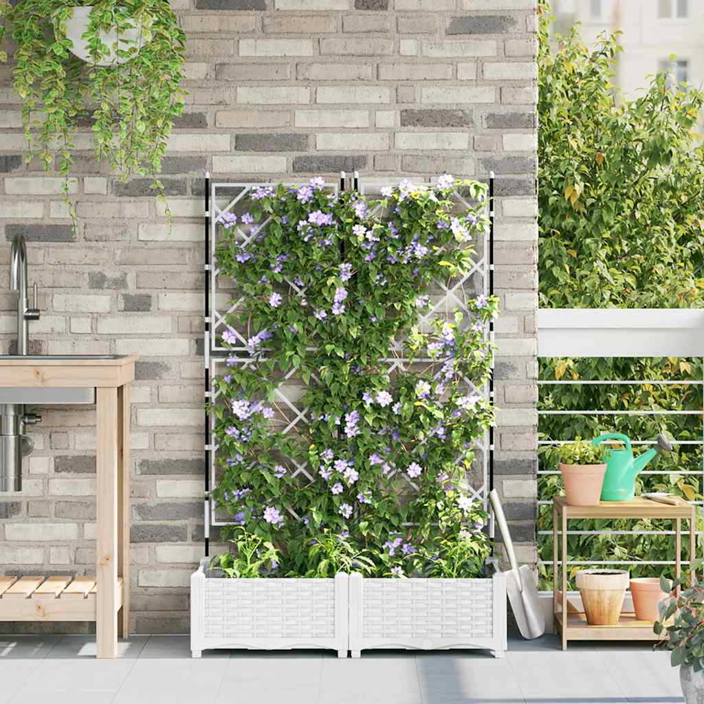 vidaXL Havekrukke med trellis 2 pcs Hvid 80 x 40 x 125.5 cm PP vidaXL Havekrukke med trellis 2 pcs Hvid 80 x 40 x 125.5 cm PP