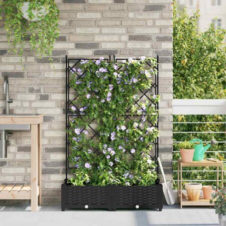 vidaXL Havekrukke med trellis 2 pcs Sort 80 x 40 x 125.5 cm PP