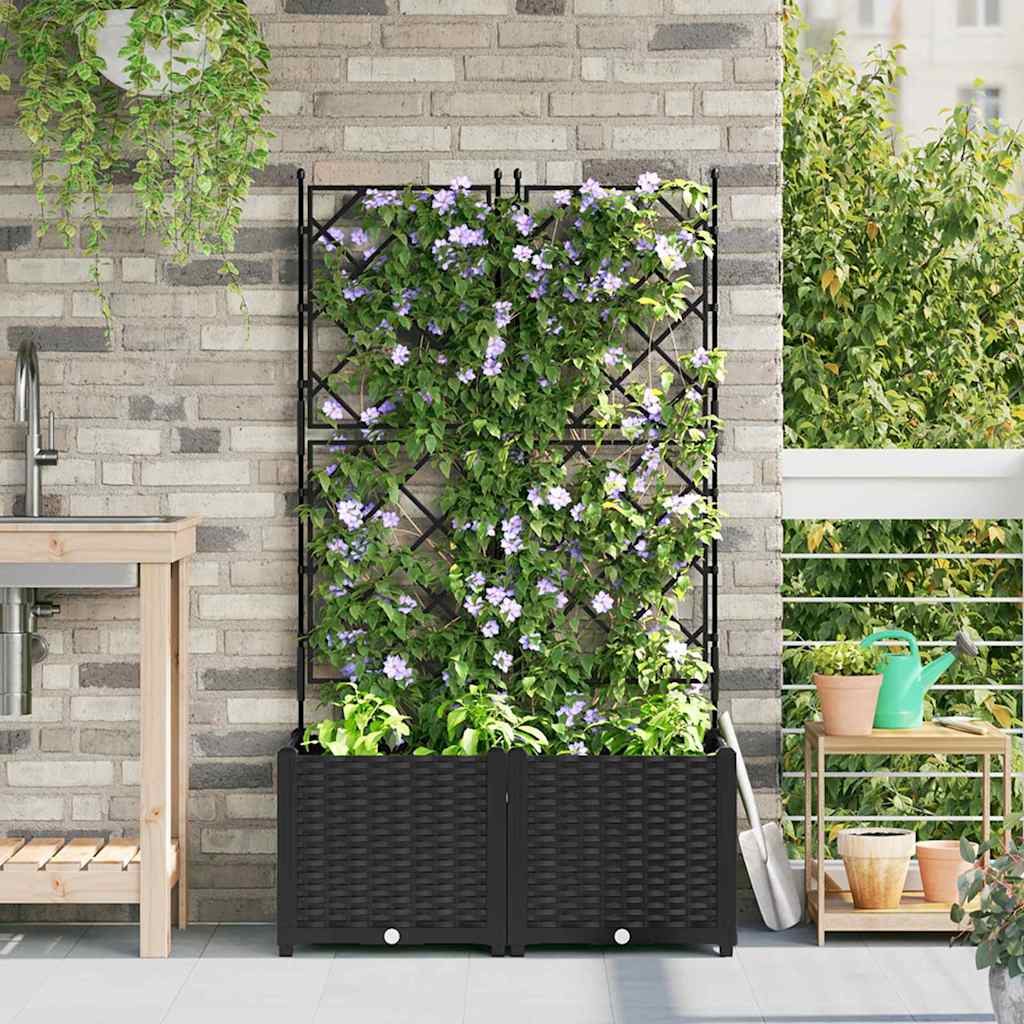 vidaXL Havekrukke med trellis 2 pcs Sort 80 x 40 x 143 cm PP vidaXL Havekrukke med trellis 2 pcs Sort 80 x 40 x 143 cm PP