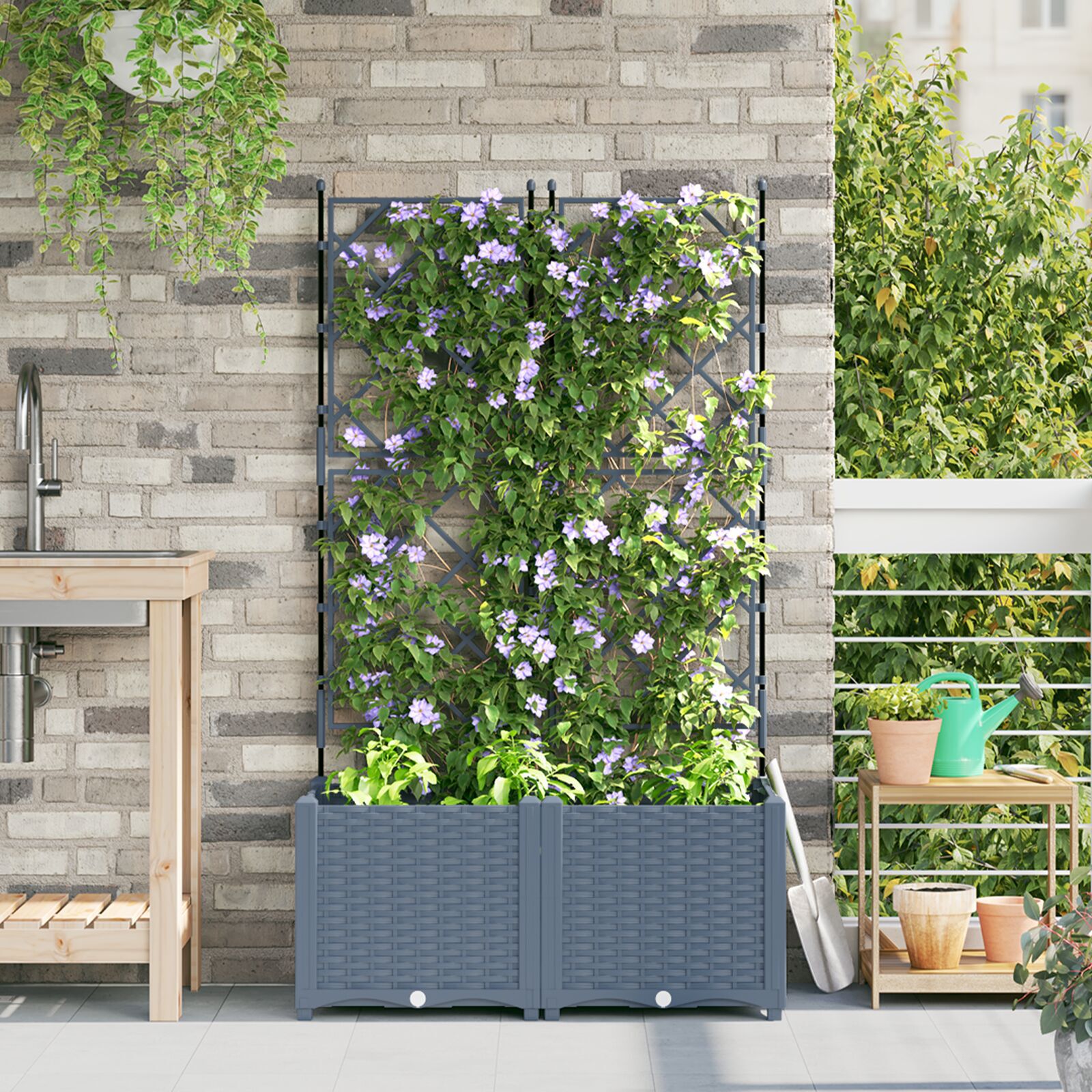 vidaXL Havekrukke med trellis 2 stk Lys grå 80x40x143 cm vidaXL Havekrukke med trellis 2 stk Lys grå 80x40x143 cm
