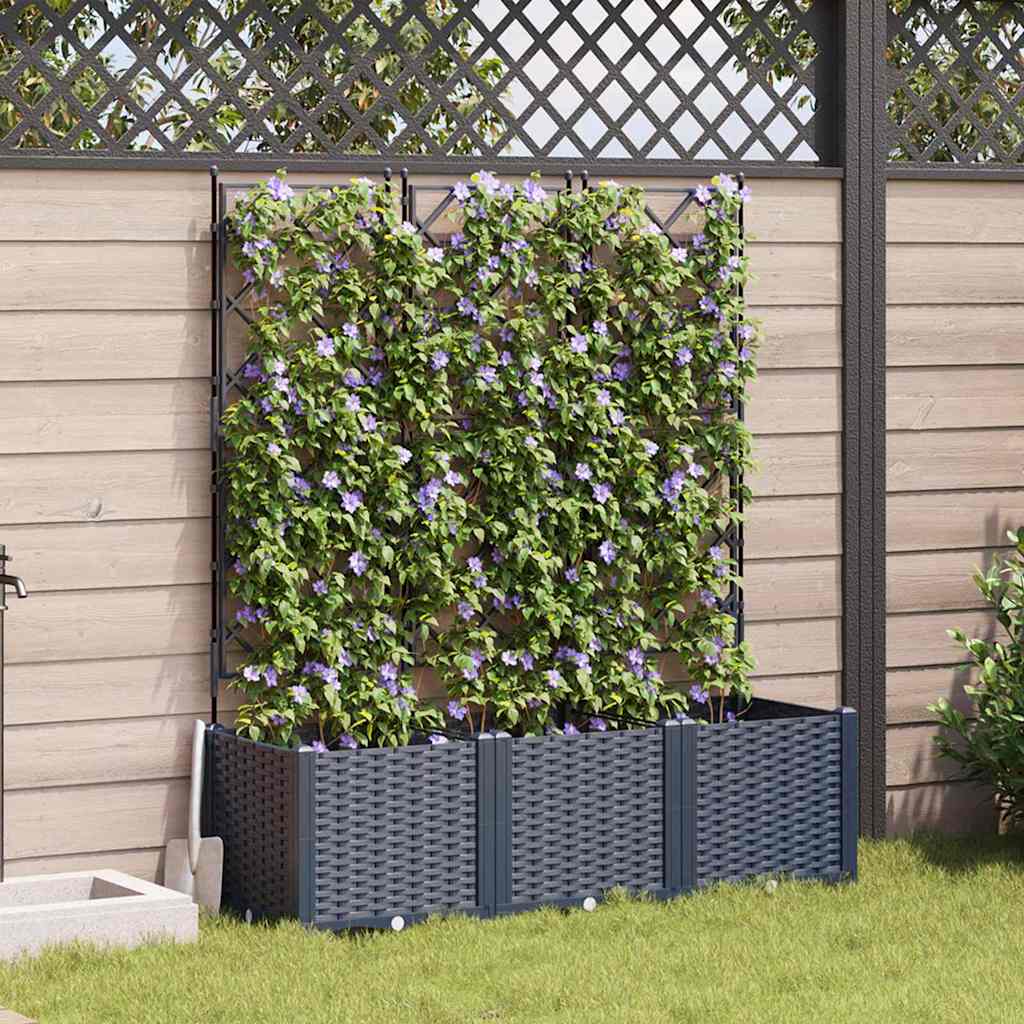 vidaXL Havekrukke med trellis 3 pcs Grå 120 x 40 x 143 cm PP vidaXL Havekrukke med trellis 3 pcs Grå 120 x 40 x 143 cm PP