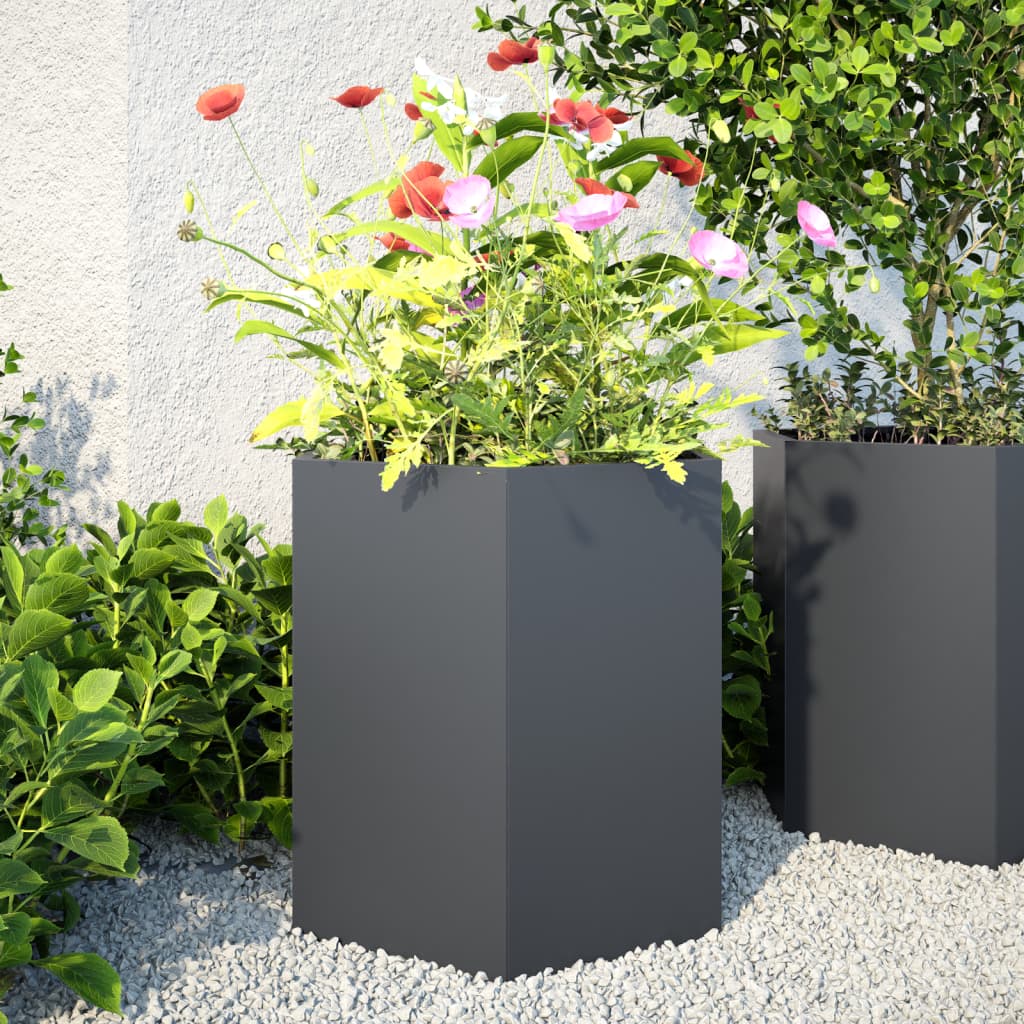 vidaXL Havekrukker 2 stk 46x40x45 cm sekskantet stål antracitgrå vidaXL Havekrukker 2 stk 46x40x45 cm sekskantet stål antracitgrå