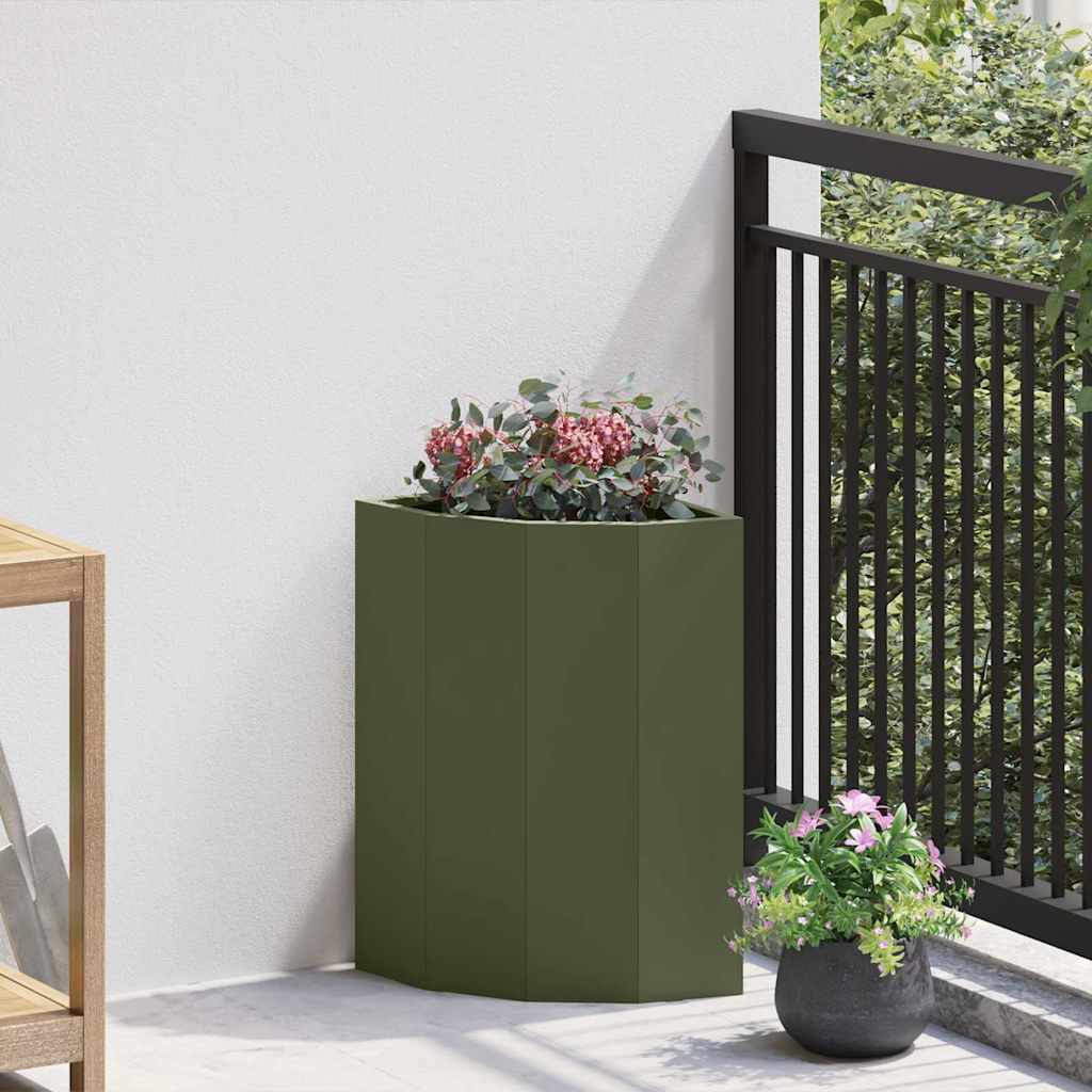 vidaXL Hjørne Plantekasse Olivengrøn 30 x 30 x 50 cm Stål vidaXL Hjørne Plantekasse Olivengrøn 30 x 30 x 50 cm Stål