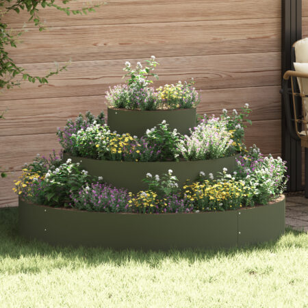 vidaXL Metal Planter Stål/Olivengrøn Pulvermalt Stål Ø 120 cm