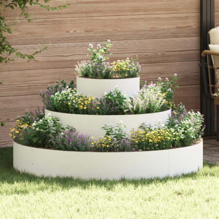 vidaXL Metal Planter Stål/hvid Pulverlakeret Stål Stor Enkel