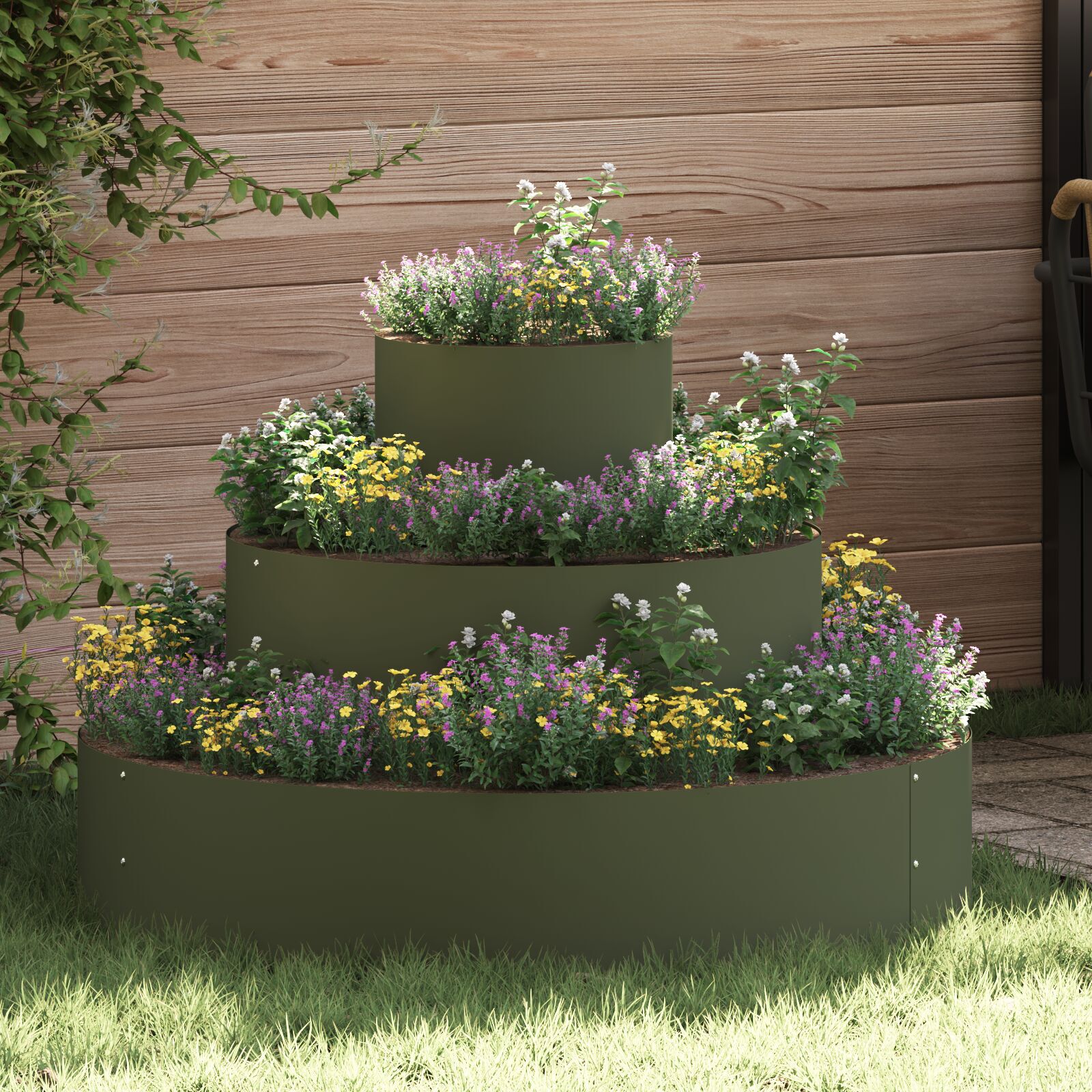 vidaXL Metal Planter Stål/olivengrøn Stål Ø 90 cm Modulær vidaXL Metal Planter Stål/olivengrøn Stål Ø 90 cm Modulær