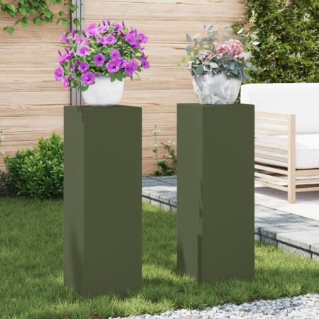 vidaXL Plante Stativ Sæt af 2 Olivengrøn Koldvalset stål 24 x 24 x 75 cm