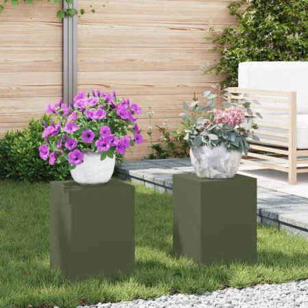 vidaXL Planteholder 2 pcs Olivengrøn 24 x 24 x 35 cm Stål
