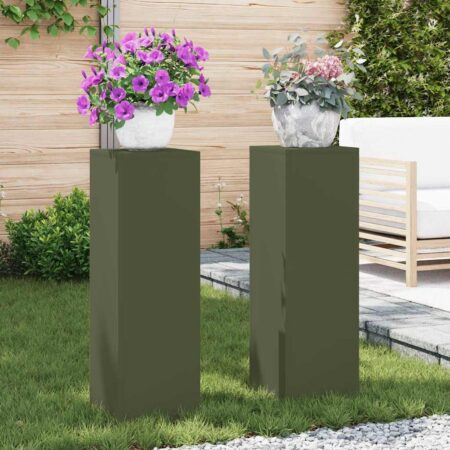 vidaXL Planteholder 2 pcs Olivengrøn 24 x 24 x 75 cm Stål