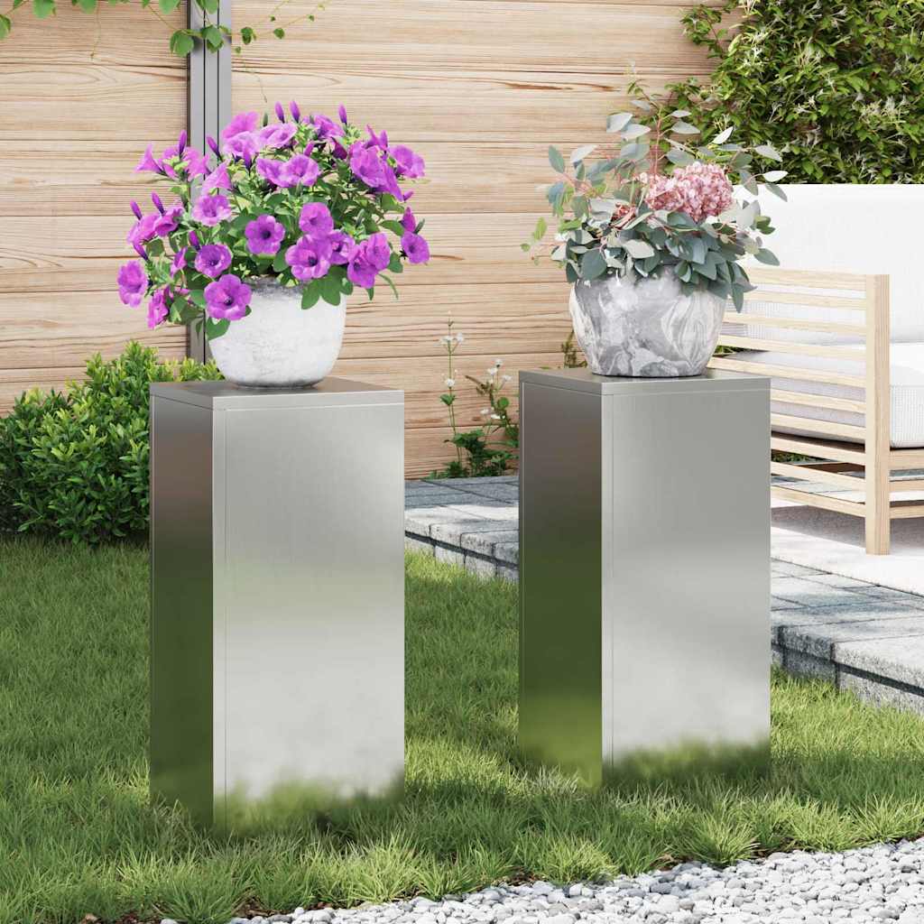vidaXL Planteholder 2 pcs Sølv 24 x 24 x 55 cm Galvaniseret stål vidaXL Planteholder 2 pcs Sølv 24 x 24 x 55 cm Galvaniseret stål