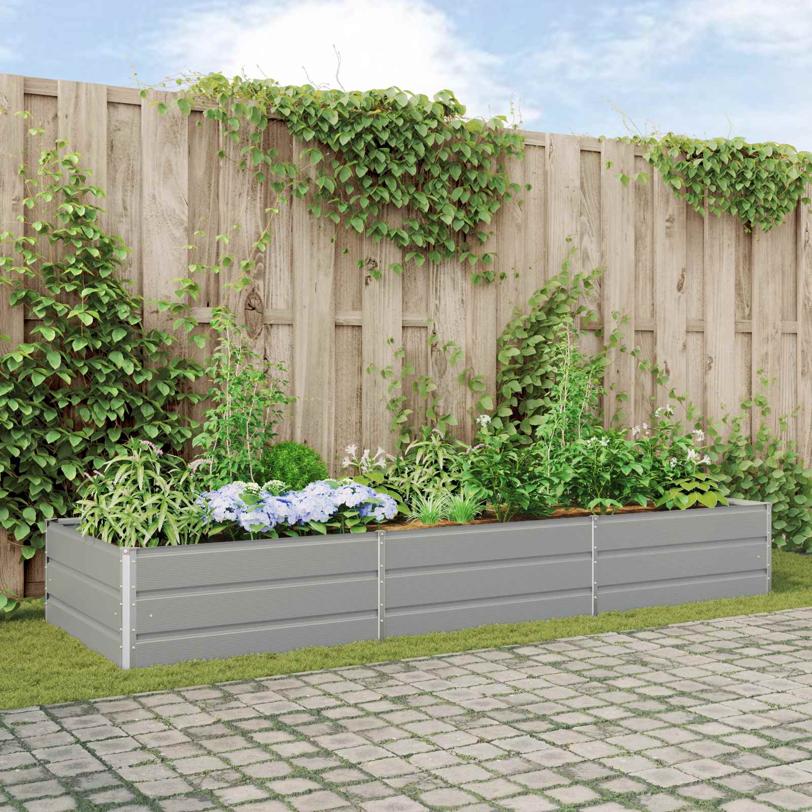 vidaXL Plantekasse Lysegrå 195 x 100 x 45 cm Galvaniseret stål vidaXL Plantekasse Lysegrå 195 x 100 x 45 cm Galvaniseret stål