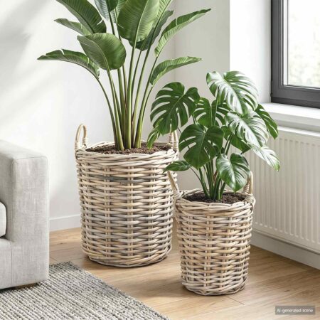 vidaXL Planter Kurv GENDT 2 stk. Naturlig grå Kubu rattan