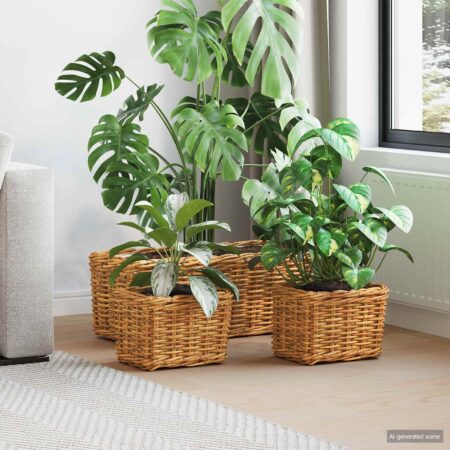vidaXL Planter Kurv GENDT 3 stk. Naturlig Brun Kubu rattan