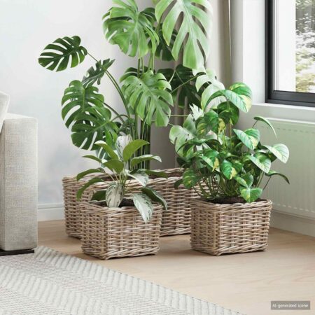 vidaXL Planter Kurv GENDT 3 stk. Naturlig grå Kubu rattan