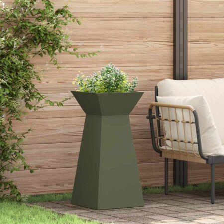vidaXL Søjle Plantekasse Olivengrøn 35 x 35 x 73 cm Stål