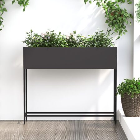 vidaXL Sort Metal Stor Plantekasser Metalplantekasse Rektangulær