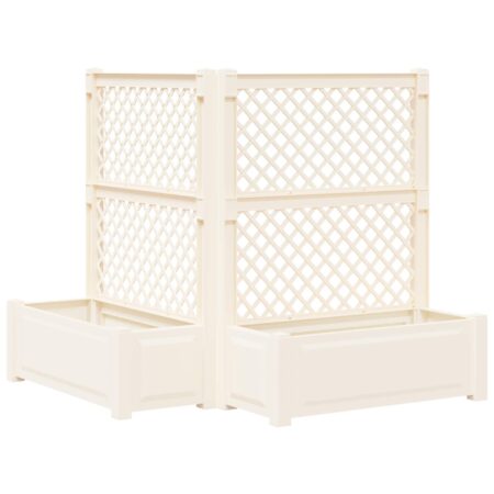 vidaXL Stor blomsterkasse med espalier 2 pcs Hvid 143 x 143 x 133,5 cm