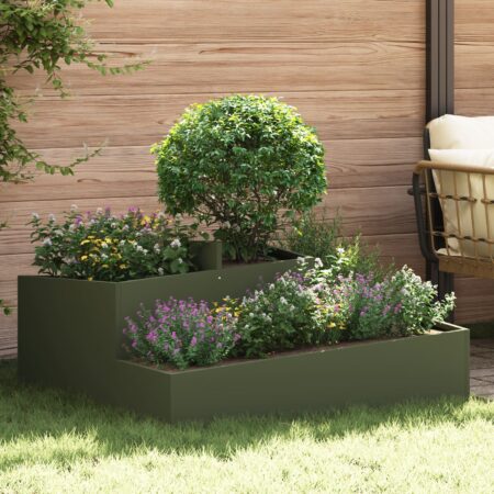 vidaXL Tønder & Planter Olivengrøn Metal 100 cm længde Planter