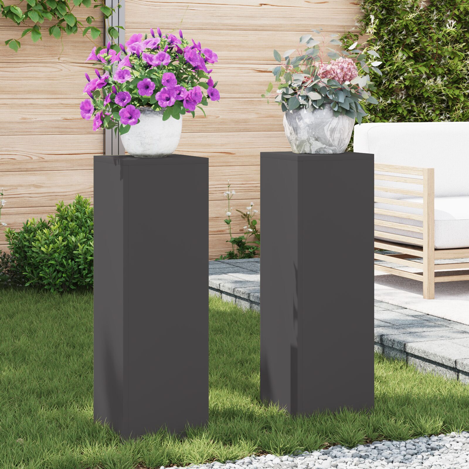 vidaXL Udendørs Plante Stande Pilar 2 stk Sort 24x24x75 cm Stål vidaXL Udendørs Plante Stande Pilar 2 stk Sort 24x24x75 cm Stål