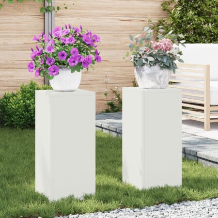 vidaXL Udendørs Plante Stande sæt af 2 i hvid, 24x24x55 cm, Stål