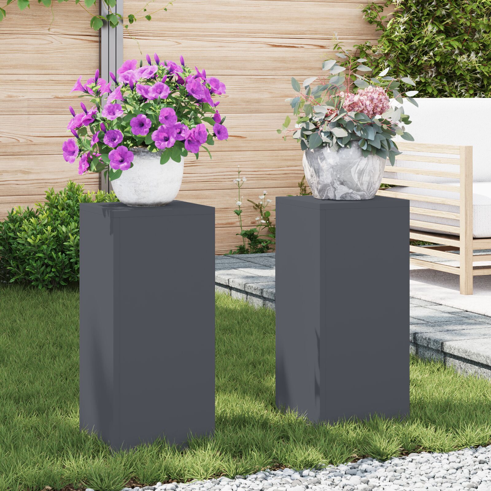 vidaXL Udendørs Plante Stativ Pille 2 stk Antracit 24x24x55 cm Stål vidaXL Udendørs Plante Stativ Pille 2 stk Antracit 24x24x55 cm Stål