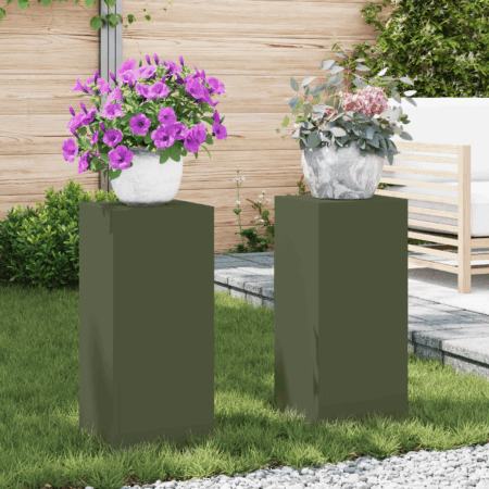 vidaXL Udendørs Plantestands Søjle 2 stk Olivengrøn 24x24x55 cm Stål