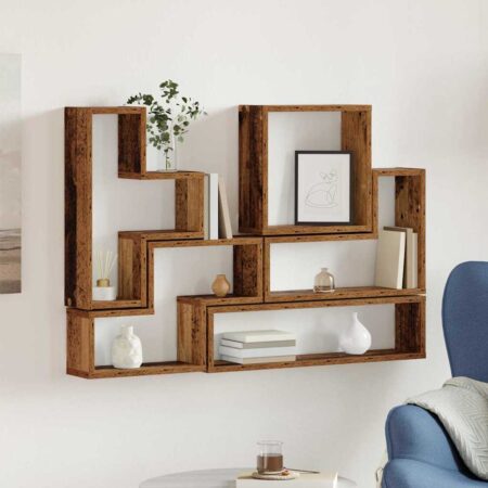 vidaXL Væg Cube med hylde Gammelt træ 96 x 12 x 64 cm Konstrueret træ