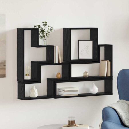 vidaXL Væg Cube med hylde Sort eg 96 x 12 x 64 cm Konstrueret træ
