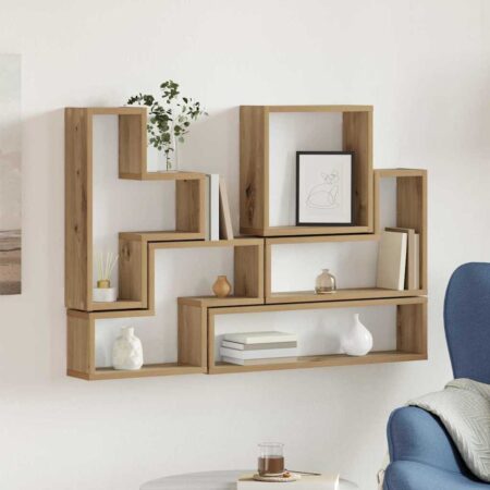 vidaXL Væg Cube med hylde artisan eg 96 x 12 x 64 cm Konstrueret træ