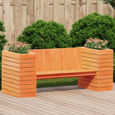vidaXL bænk m. plantekasser 167,5x60x65 cm massivt fyrretræ gyldenbrun