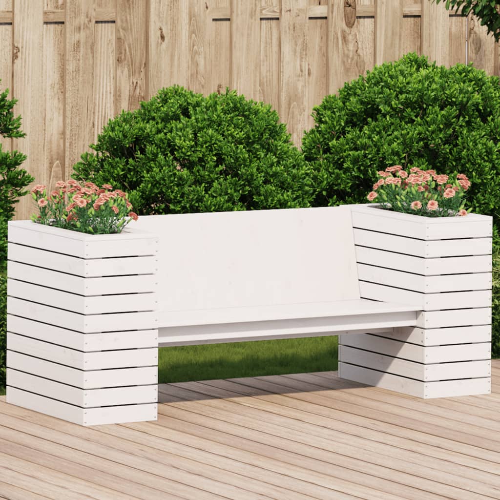 vidaXL bænk med plantekasser 167,5x60x65 cm massivt fyrretræ hvid vidaXL bænk med plantekasser 167,5x60x65 cm massivt fyrretræ hvid
