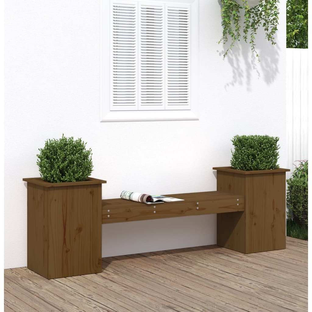 vidaXL bænk med plantekasser 184,5x39,5x56,5 cm massivt fyr gyldenbrun vidaXL bænk med plantekasser 184,5x39,5x56,5 cm massivt fyr gyldenbrun