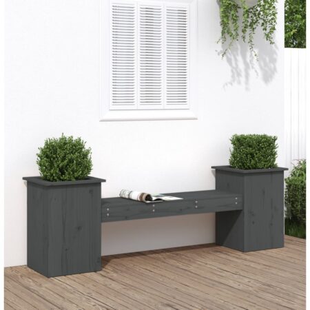 vidaXL bænk med plantekasser 184,5x39,5x56,5 cm massivt fyrretræ grå