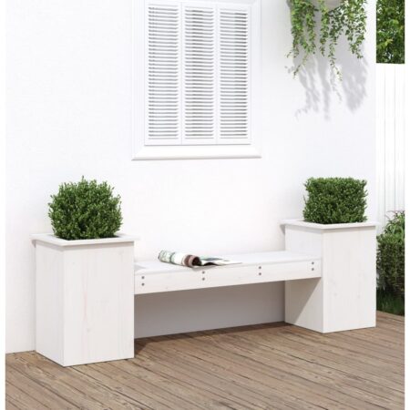 vidaXL bænk med plantekasser 184,5x39,5x56,5 cm massivt fyrretræ hvid
