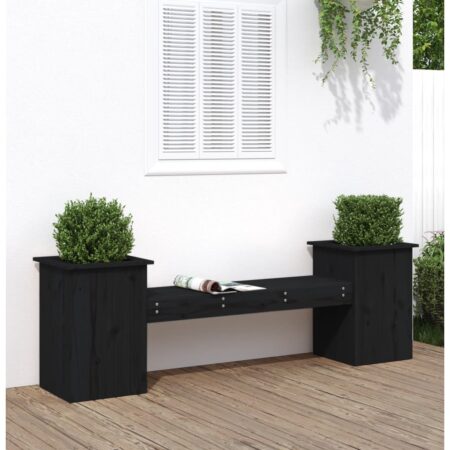 vidaXL bænk med plantekasser 184,5x39,5x56,5 cm massivt fyrretræ sort