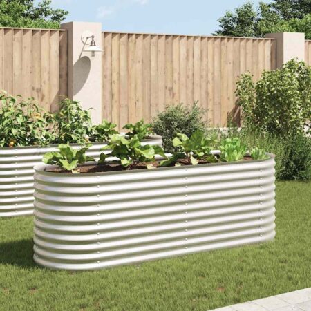 vidaXL forhøjet plantekasse 240x80x81 cm galvaniseret stål sølvfarvet