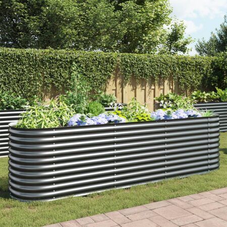 vidaXL forhøjet plantekasse 320x80x81 cm galvaniseret stål grå
