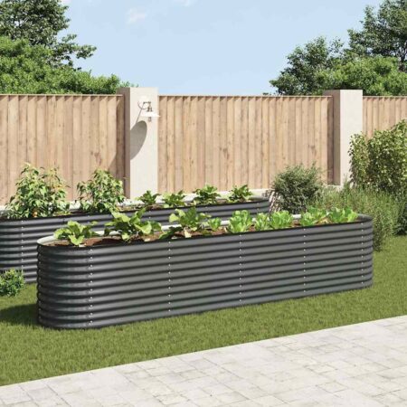 vidaXL forhøjet plantekasse 400x80x81 cm galvaniseret stål grå