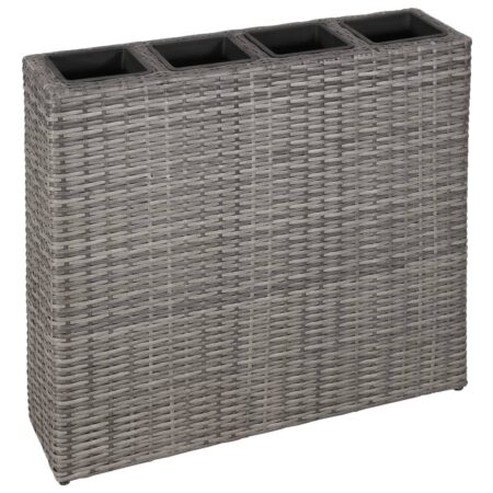 vidaXL forhøjet plantekasse med 4 krukker polyrattan grå