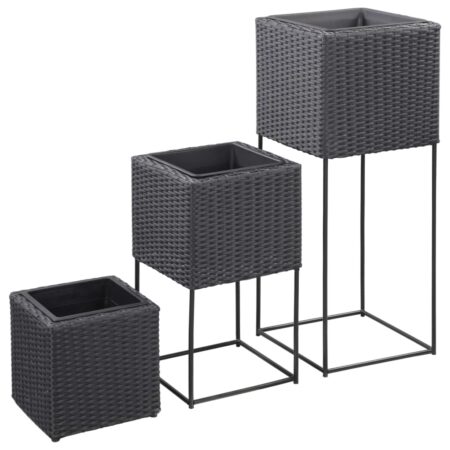 vidaXL hævede plantekasser 3 stk. polyrattan sort