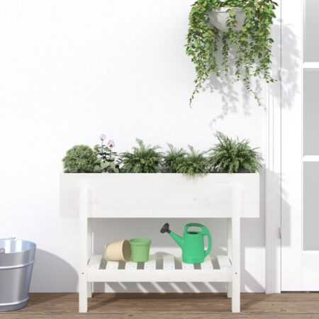 vidaXL højbed 101x30x69 cm massivt fyrretræ hvid