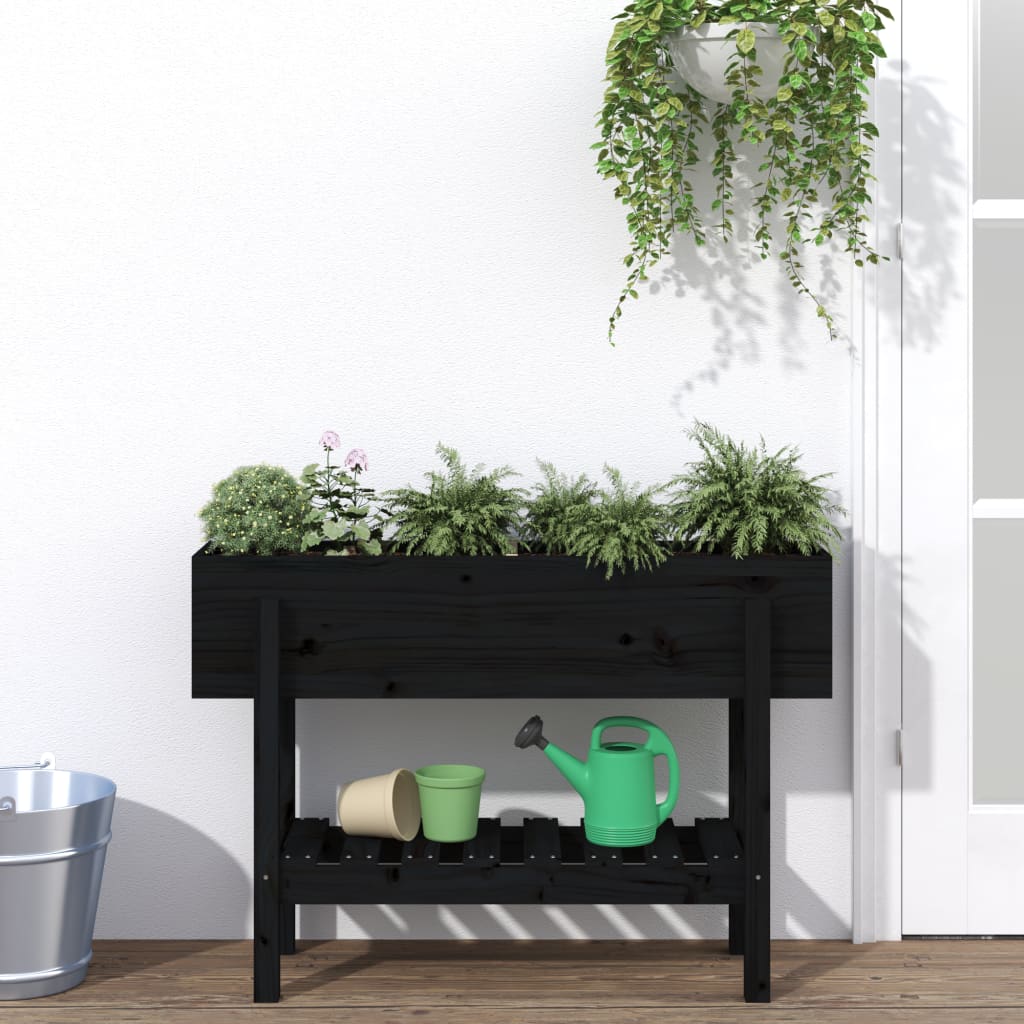 vidaXL højbed 101x30x69 cm massivt fyrretræ sort vidaXL højbed 101x30x69 cm massivt fyrretræ sort