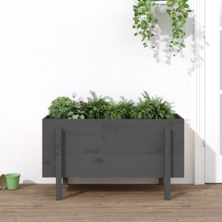 vidaXL højbed 101x50x57 cm massivt fyrretræ grå