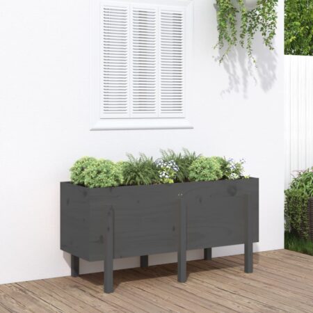 vidaXL højbed 121x50x57 cm massivt fyrretræ grå