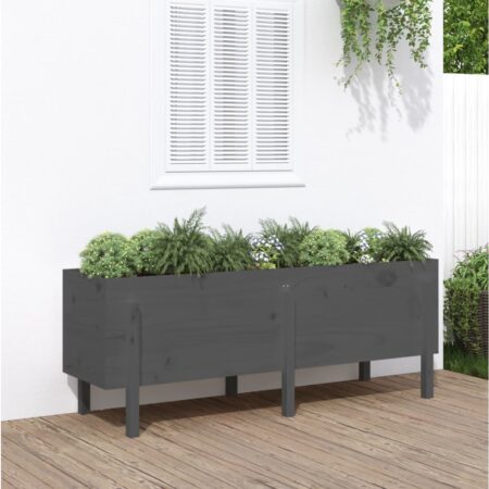 vidaXL højbed 160x50x57 cm massivt fyrretræ grå