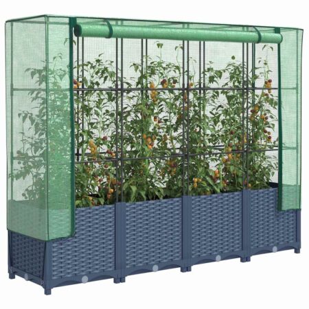 vidaXL højbed med drivhusovertræk rattan-look 160x40x138 cm