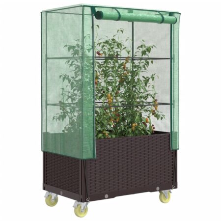 vidaXL højbed med overtræk og hjul 80x50x182 cm rattan-look